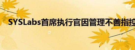 SYSLabs首席执行官因管理不善指控辞职