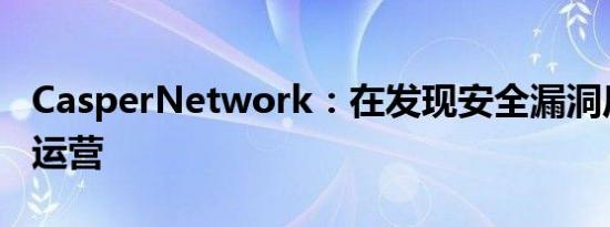 CasperNetwork：在发现安全漏洞后已暂停运营