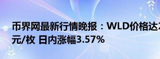币界网最新行情晚报：WLD价格达2.378美元/枚 日内涨幅3.57%