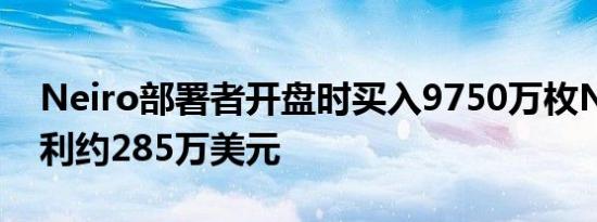 Neiro部署者开盘时买入9750万枚Neiro 获利约285万美元