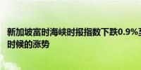 新加坡富时海峡时报指数下跌0.9%至3214.71点扭转了早些时候的涨势