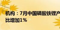 机构：7月中国磷酸铁锂产量为19.80万吨环比增加1%