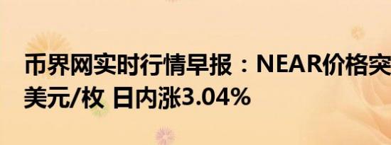 币界网实时行情早报：NEAR价格突破4.163美元/枚 日内涨3.04%