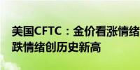 美国CFTC：金价看涨情绪创五周新低钯金看跌情绪创历史新高