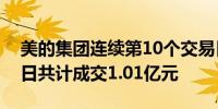 美的集团连续第10个交易日出现大宗交易今日共计成交1.01亿元