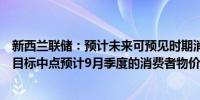 新西兰联储：预计未来可预见时期消费者物价指数将维持在目标中点预计9月季度的消费者物价指数将回归目标区间