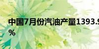 中国7月份汽油产量1393.9万吨同比下降3.2%