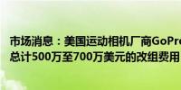 市场消息：美国运动相机厂商GoPro将裁员15%预计将产生总计500万至700万美元的改组费用