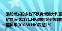 港股煤炭股多数下跌兖煤澳大利亚(03668.HK)跌超20%兖矿能源(01171.HK)跌超5%中煤能源(01898.HK)跌超2%中国神华(01088.HK)跌超1%