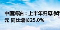 中国海油：上半年归母净利润人民币797.3亿元 同比增长25.0%