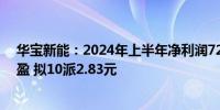华宝新能：2024年上半年净利润7283.83万元 同比扭亏为盈 拟10派2.83元
