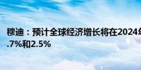 穆迪：预计全球经济增长将在2024年和2025年分别放缓至2.7%和2.5%