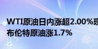 WTI原油日内涨超2.00%现报75.40美元/桶；布伦特原油涨1.7%