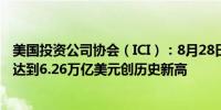 美国投资公司协会（ICI）：8月28日当周美国货币市场资产达到6.26万亿美元创历史新高