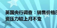 英国央行调查：销售价格压力预计将降温 工资压力较上月不变