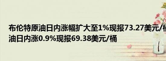布伦特原油日内涨幅扩大至1%现报73.27美元/桶；WTI原油日内涨0.9%现报69.38美元/桶
