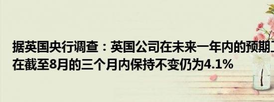 据英国央行调查：英国公司在未来一年内的预期工资增长率在截至8月的三个月内保持不变仍为4.1%