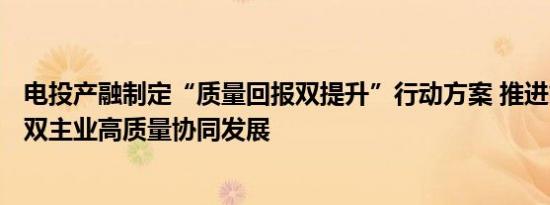电投产融制定“质量回报双提升”行动方案 推进能源+金融双主业高质量协同发展