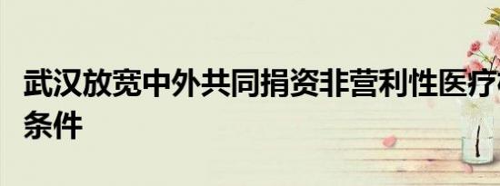 武汉放宽中外共同捐资非营利性医疗机构设立条件