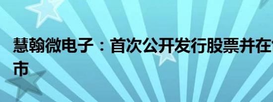 慧翰微电子：首次公开发行股票并在创业板上市