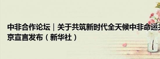 中非合作论坛｜关于共筑新时代全天候中非命运共同体的北京宣言发布（新华社）