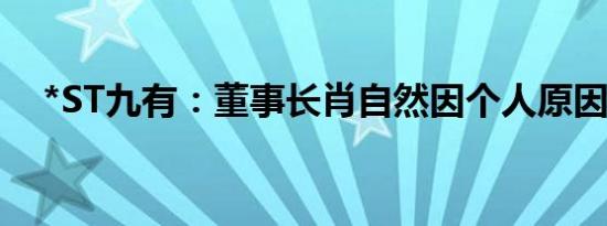 *ST九有：董事长肖自然因个人原因辞职