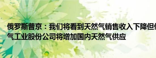 俄罗斯普京：我们将看到天然气销售收入下降但俄罗斯天然气工业股份公司将增加国内天然气供应