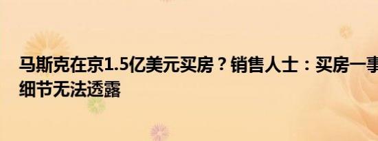 马斯克在京1.5亿美元买房？销售人士：买房一事属实 更多细节无法透露