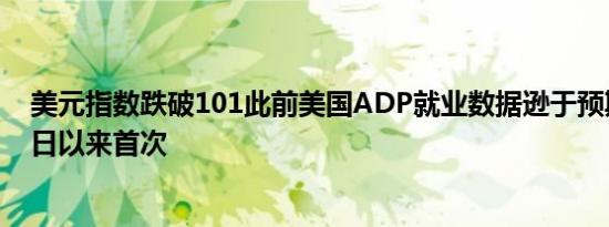 美元指数跌破101此前美国ADP就业数据逊于预期为8月29日以来首次