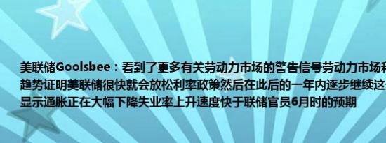 美联储Goolsbee：看到了更多有关劳动力市场的警告信号劳动力市场和通胀数据的长期趋势证明美联储很快就会放松利率政策然后在此后的一年内逐步继续这一进程长期曲线显示通胀正在大幅下降失业率上升速度快于联储官员6月时的预期