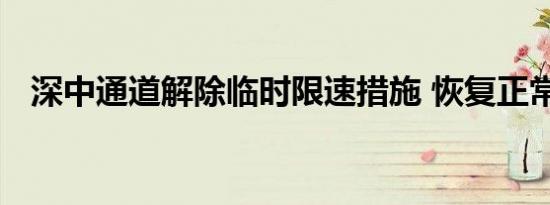 深中通道解除临时限速措施 恢复正常通行