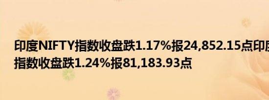印度NIFTY指数收盘跌1.17%报24,852.15点印度SENSEX指数收盘跌1.24%报81,183.93点