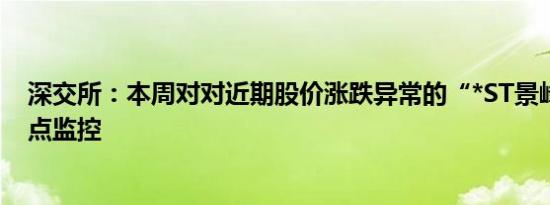 深交所：本周对对近期股价涨跌异常的“*ST景峰”进行重点监控