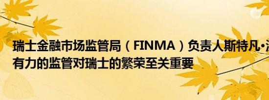瑞士金融市场监管局（FINMA）负责人斯特凡·沃尔特：强有力的监管对瑞士的繁荣至关重要