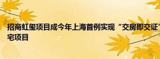 招商虹玺项目成今年上海首例实现“交房即交证”的新建住宅项目