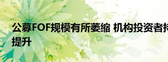 公募FOF规模有所萎缩 机构投资者持有份额提升