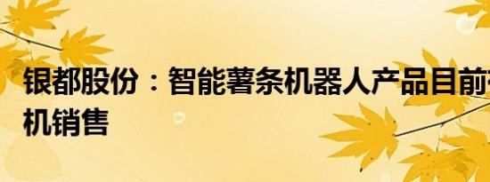 银都股份：智能薯条机器人产品目前有少量样机销售