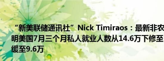 “新美联储通讯社”Nick Timiraos：最新非农就业报告表明美国7月三个月私人就业人数从14.6万下修至12.6万8月放缓至9.6万