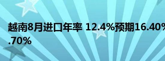 越南8月进口年率 12.4%预期16.40%前值24.70%