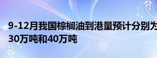 9-12月我国棕榈油到港量预计分别为35万吨、30万吨和40万吨