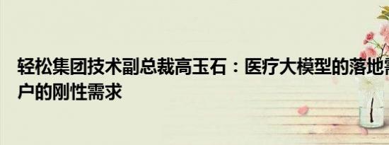 轻松集团技术副总裁高玉石：医疗大模型的落地需要找到用户的刚性需求