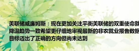美联储威廉姆斯：现在更加关注平衡美联储的双重使命就业数据与经济降温趋势一致希望更仔细地审视最新的非农就业报告数据朝着2%通胀目标迈出了正确的方向但尚未达到