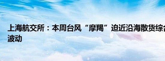 上海航交所：本周台风“摩羯”迫近沿海散货综合指数小幅波动