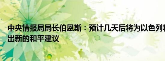 中央情报局局长伯恩斯：预计几天后将为以色列和哈马斯提出新的和平建议