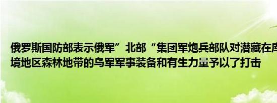 俄罗斯国防部表示俄军”北部“集团军炮兵部队对潜藏在库尔斯克州边境地区森林地带的乌军军事装备和有生力量予以了打击