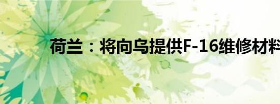 荷兰：将向乌提供F-16维修材料