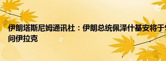 伊朗塔斯尼姆通讯社：伊朗总统佩泽什基安将于9月11日访问伊拉克