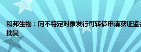 和邦生物：向不特定对象发行可转债申请获证监会同意注册批复