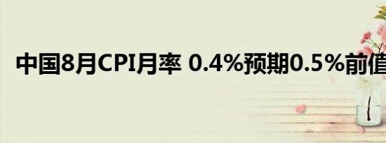 中国8月CPI月率 0.4%预期0.5%前值0.5%