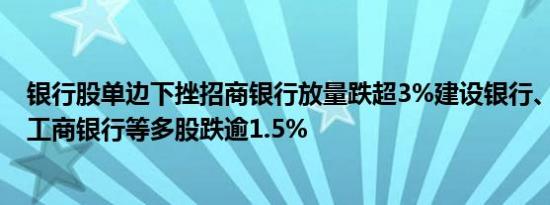 银行股单边下挫招商银行放量跌超3%建设银行、中信银行、工商银行等多股跌逾1.5%
